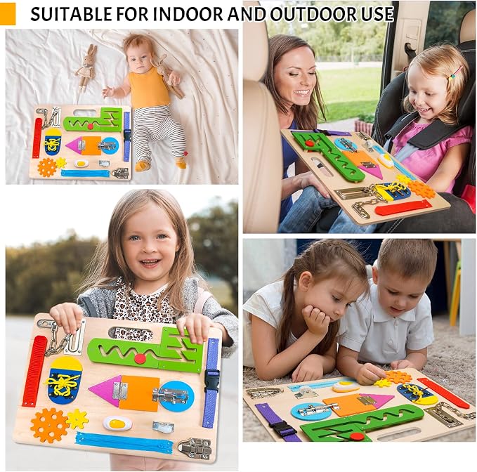 Montessori Busy Board for Toddlers, Wooden Sensory Toys, Preschool Learning Activities for Fine Motor Skills Travel Toy, Basic Life Skills Educational Gifts for 1 2 3 Years Old Kids Boys Girls - Image 7