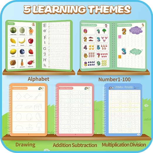 Magic Practice Copybook, Reusable Writing Practice Book, for Preschool Kids Age 3-8 ​Calligraphy 9.44in×6.29in(5 Books with Pens) - Image 4