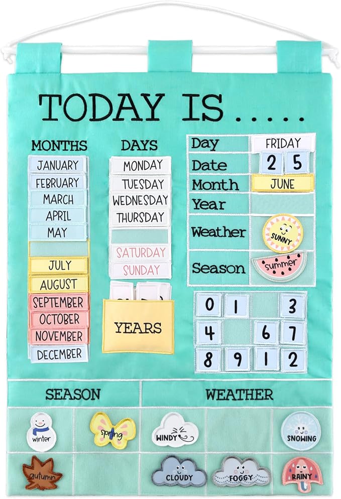 The Peanutshell Learning Calendar Wall Chart - Homeschool Supplies, Interactive Pocket Chart for Toddlers & Kids - Preschool Learning Activity Board, Circle Time Board for Classroom - Today is by ThePeanutshell
