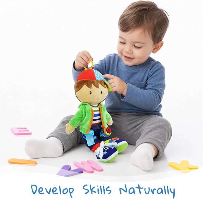 June Garden Personalized Dressy Friends Terry - Educational Stuffed Plush Doll for Kids and Toddlers 2 Years and Up - Montessori Buckle Soft Toy - Image 7