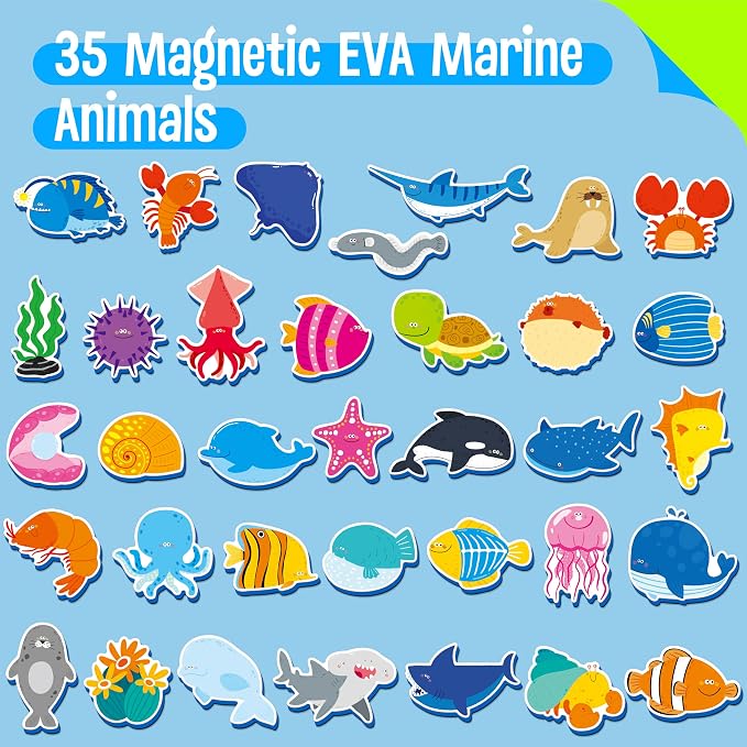 35 PCS Marine Animal Refrigerator Magnets, Adorable Magnetic Sea Animals Underwater Creatures -Thick Foam EVA Refrigerator Magnets Cute Educational Learning Toys for Kids 3+ - Image 2