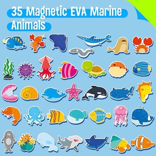 35 PCS Marine Animal Refrigerator Magnets, Adorable Magnetic Sea Animals Underwater Creatures -Thick Foam EVA Refrigerator Magnets Cute Educational Learning Toys for Kids 3+ - Image 2