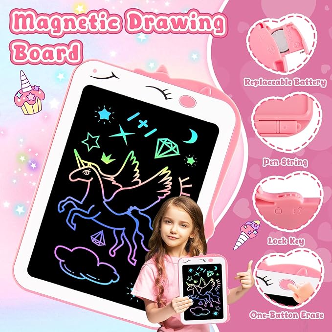 LCD Writing Tablet for Kids, Unicorn Girl Toys, Toddlers Toys Drawing Board, Educational Doodle Pad Kid Toy for 3 4 5 6 7 8 Year Old Girls Boys Easter Birthday Party Xmas Gift, 8.5inch