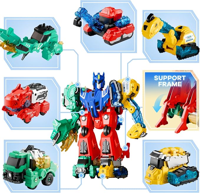 iPlay, iLearn Kids Dinosaur Transform Robot Toy Magnetic Transforming Truck - Image 5