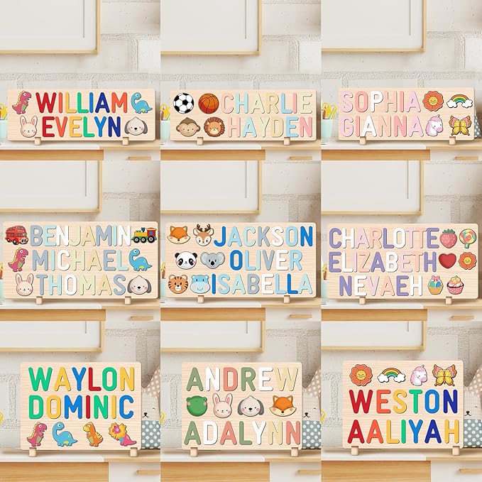 Personalized Name Puzzle for Kids, Custom Wooden Name Puzzle Engraved Text On Back, 1st Birthday for Kids, Personalized Baby Gifts Name Puzzles for Toddlers 1-3, Toddlers Toys