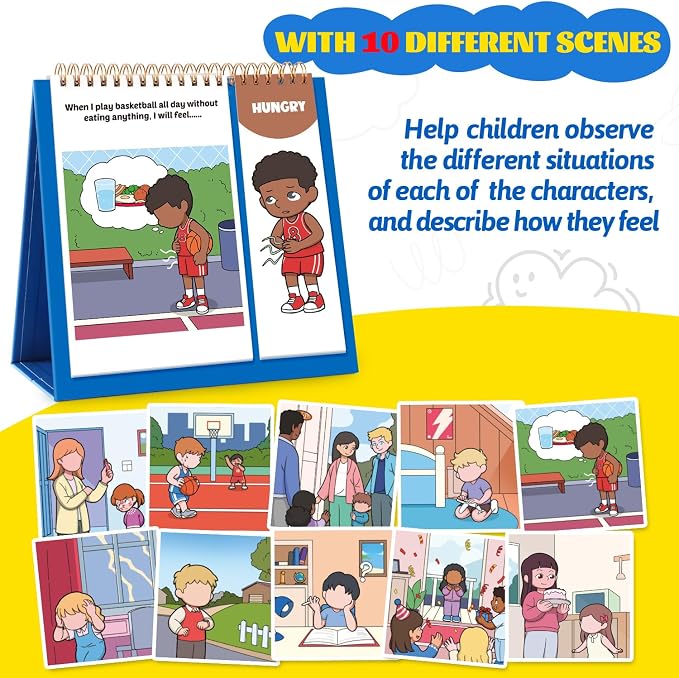 Torlam Feelings Wheel Emotions Book,Calming Down Corner Items Feelings Chart for Kids,Social Emotional Regulation Tools,Emotion Wheel Flip Book,Autism Must-Have ADHD Tools for Kids Classroom Preschool - Image 3