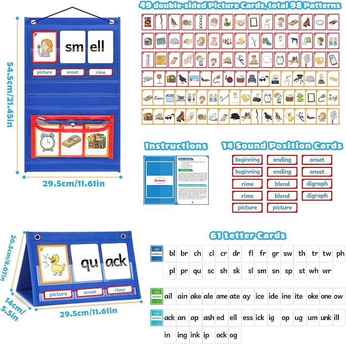 Torlam Blends & Digraphs Pocket Chart, Onset Rime Phonics Games Sight Word Flash Cards, Educational Spelling Reading Learning Blending Board, Elementary Kindergarten Classroom Teachers Must Haves - Image 7