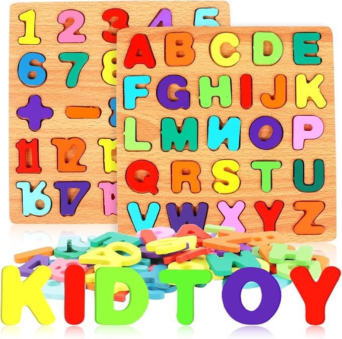 2 Pack Wooden Puzzles, Toddlers Alphabet Number Puzzles, ABC Learning Toys for Kids Ages 3-5, Preschool Learning Activities Gift Set for Boys & Girls - Image 8