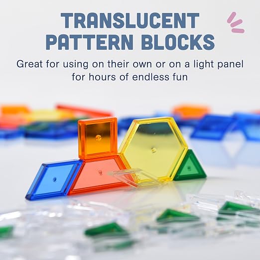 Constructive Playthings Translucent Pattern Blocks, Light Table Manipulatives, STEM Toys, Sensory Play, Create, Build and Design, Color Exploration, Set of 147 Blocks, Toys for Kids 3 Years and Up - Image 3