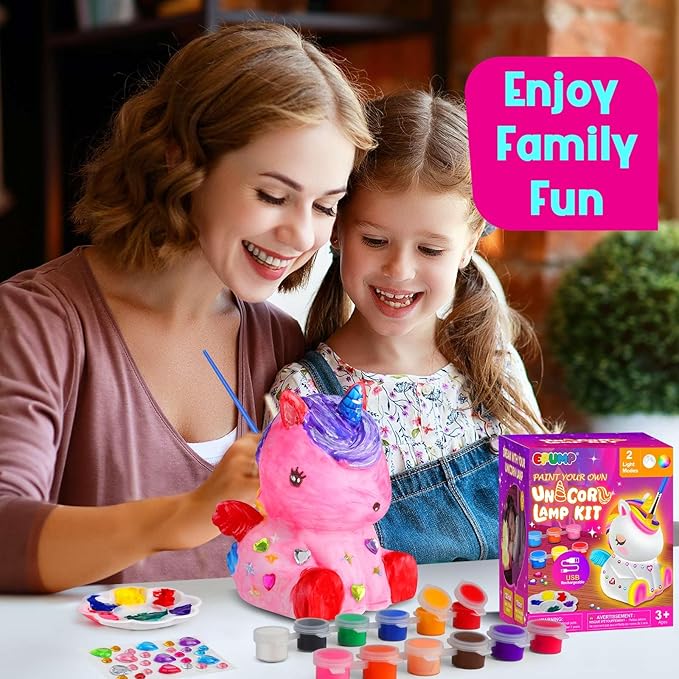 EPUMP Paint Your Own Lamp Kit - Rechargeable 1200mAh Un-icorn Night Light with 2 Light Modes, Arts and Crafts Painting Toys for Girls Boys, Art Supplies Birthday & Christmas Gifts for Kids Ages 3-12+