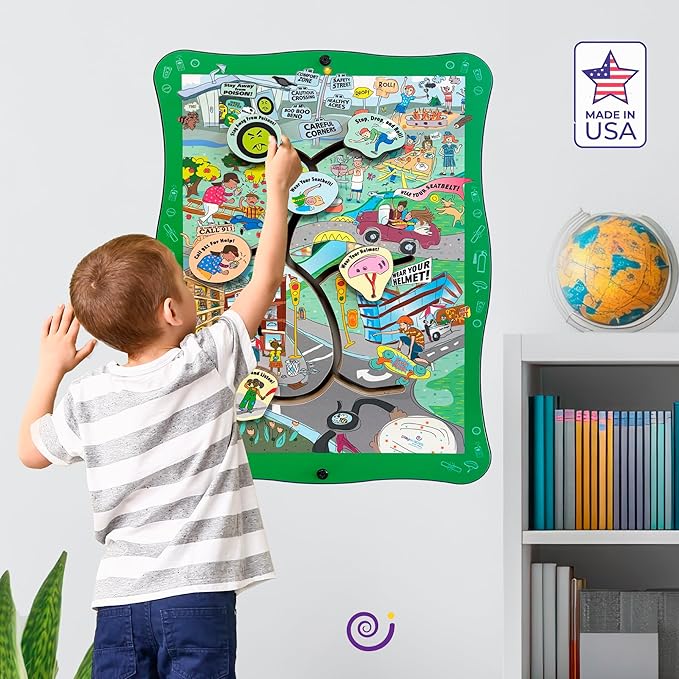 Safety Road Sensory Wall Panel for Kids 24+ Months – Interactive Toddler Wall Activity Toy w/ 6 Non-Removable Figures – Kid Busy Board for Classrooms, Daycares, Pediatric Offices – 22"x16"