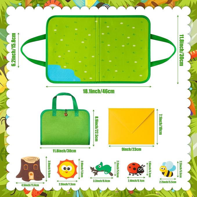 WATINC Travel Felt Board Story Set - 25PCS Portable Felt Board Educational Birthday Gift for Boys & Girls, Themed Storytelling Preschool Early Learning Interactive Play Kit for Toddlers (Insect) - Image 2