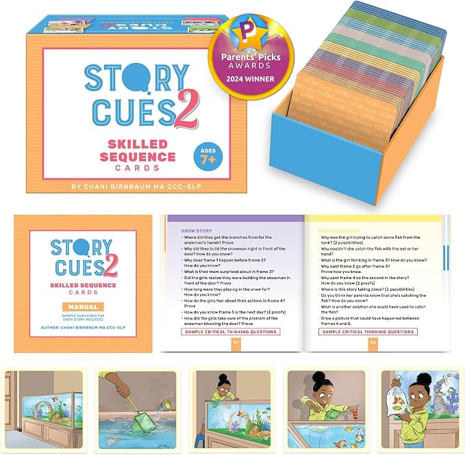 SkillEase Story Cues Skilled Sequencing Cards, Speech Therapy Materials, Social Skills Game, English Language Learners Games, Storytelling Cards, Sentence Building and Picture Cards (Story Cues 2) by SKILLEASELLC