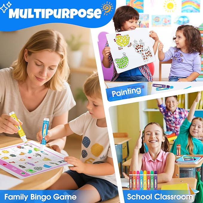 FUMILE 40 Pcs Dot Markers for Toddlers 1-3, 8 Colors Bingo Daubers Bulk for Toddlers,Washable Bingo Markers,Bingo Supplies,Dot Paint for Painting Supplies Drawing Coloring and Art Crafts