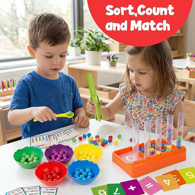 Aizweb Counting and Color Sorting Toys for Toddlers,Tweezer Tongs Color Sorting Kit,Montessori Preschool Kindergarten Learning Activities,STEM Math Manipulatives,Educational Fine Motor Skills - Image 3