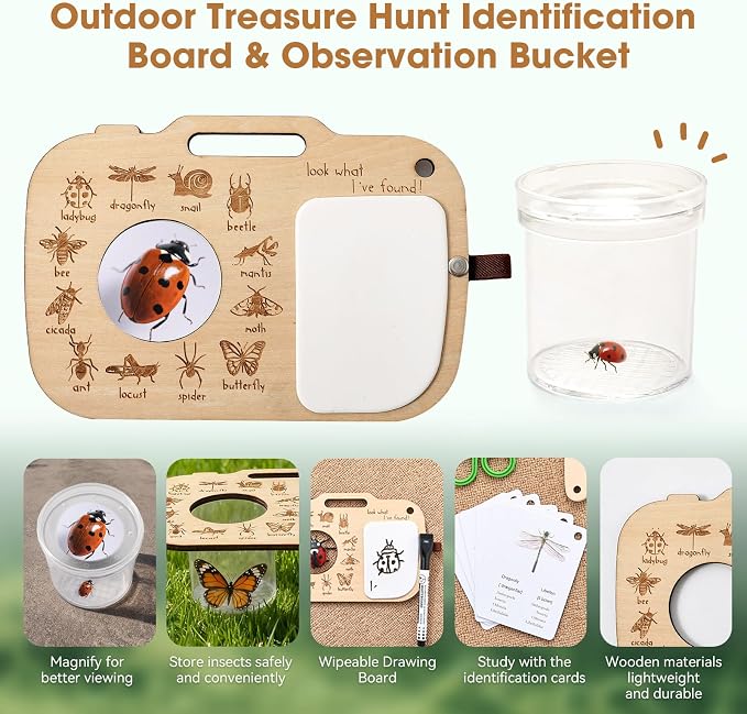 ibwaae Nature Exploration Toys Bug Catcher Kit for Kids 3-8,Durable Bug Catching Kit with Magnifier Box & Backpack, STEM Gift, Outdoor Scavenger Hunt Game Set with Observation Board & Reusable Cards - Image 3