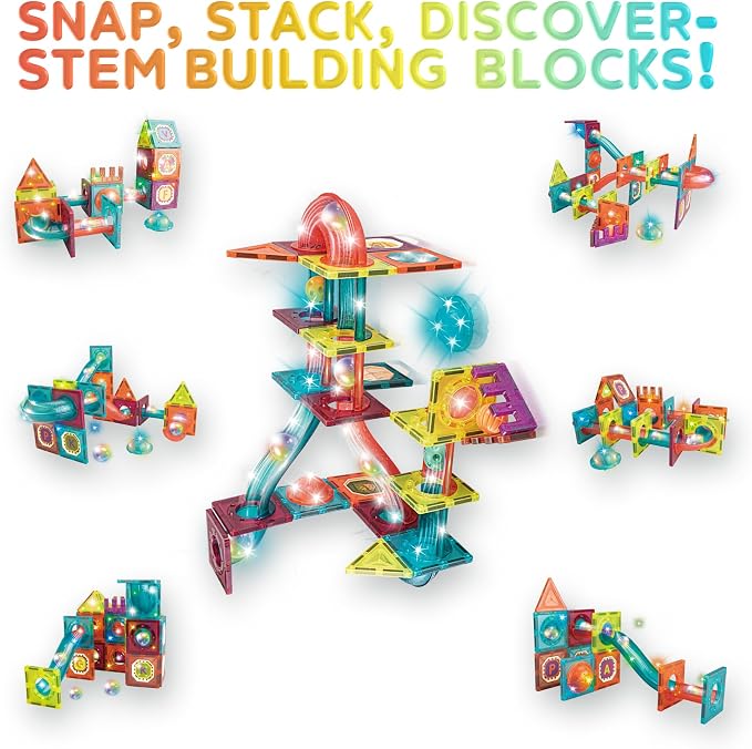 Contixo STEM Building Toys - 65 pcs Marble 3D Magnetic Run Tiles Learning Stacking Educational Building Blocks Set, Creativity Beyond Imagination, Inspirational, Recreational Toy for Kids, Ideal Gifts - Image 6