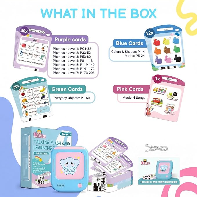 QuTZ Talking Flash Cards, Phonics Flash Cards, Learn to Read with 246 Pages, 29+ Themes, 1200+ Words & Fun Facts, 700+ Interactive Games, Toddler Learning Toys for 2-6 Year Old, 272 Pages - Image 7