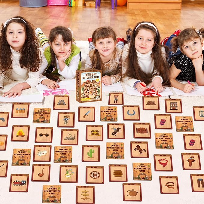 gisgfim 100 PCS Memory Matching Game Cowboy Concentration Memory Card Games for Kids Educational A Fun & Fast Western Party Favor Wild West Theme Matching Games - Image 7
