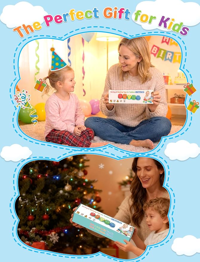 Silicone Shape Sorting & Stacking Toys - Montessori Toys for Toddlers 1-3 - Image 5