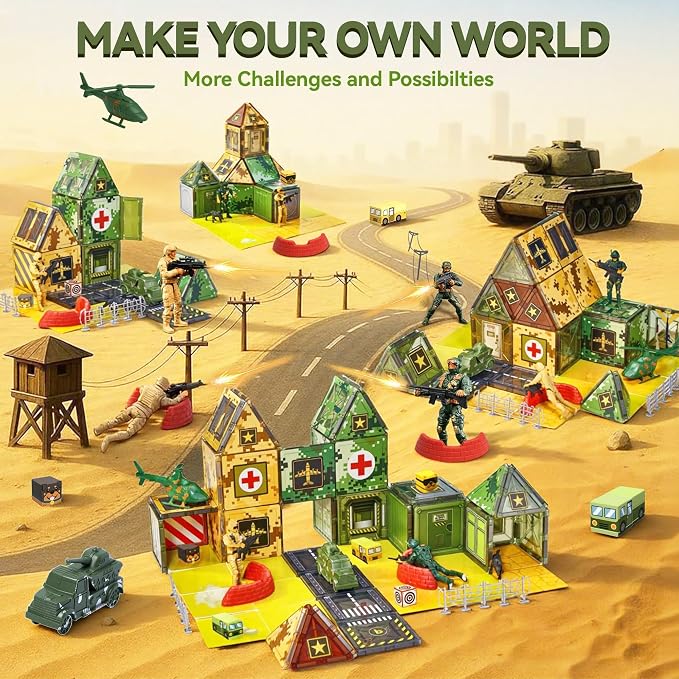 VigorFun Army Toys Magnetic Tiles Building Blocks Set for Kids Ages 3+ - Image 5