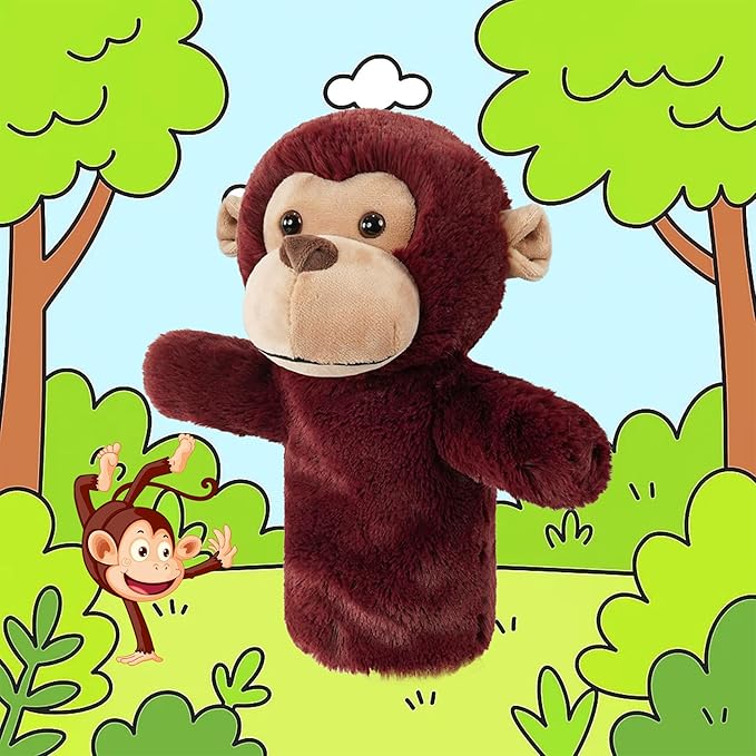 Hand Puppet for Kids Plush Animal Educational Storytelling Toy Soft Fabric Adult Size Jungle Forest Friends Interactive Role Play Family Fun Gift Birthday Party Favor Monkey