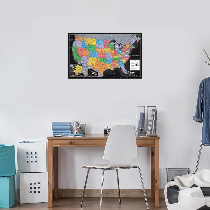 Palace Learning Laminated World Map & US Map Poster Set - 18" x 29" - Wall Chart Maps of the World & United States - Made in the USA (LAMINATED) (Black) - Image 6