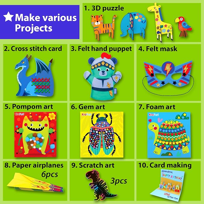 KRAFUN Toddler Beginner Art & Craft Kit Ages 3-5 | 10 Envelopes - Image 3