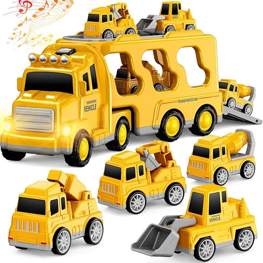 Toddlers Construction Toys for Kids 3-9 Year Old，5 in 1 Friction Power Vehicle Car for 3 4 5 6 7 Years Old Boys Girls，Carrier Truck Transport Toys for Christmas and Birthday Gifts