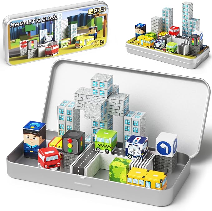 City Traffic Magnetic Blocks Set Travel Toys with Carrying Case by Unknown