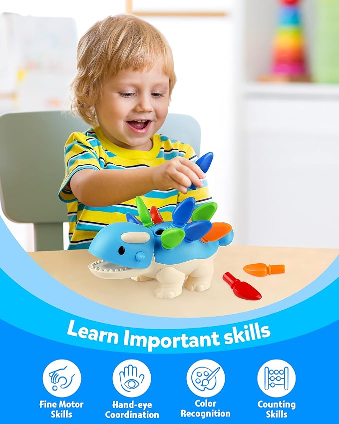 Coogam Dinosaur Fine Motor Skills Toy, The Ankylosaurus Toys 13 Pcs, Sorting Stacking Dinosaur Color Recognition Montessori Educational Gift Game for Year Toddler - Image 5