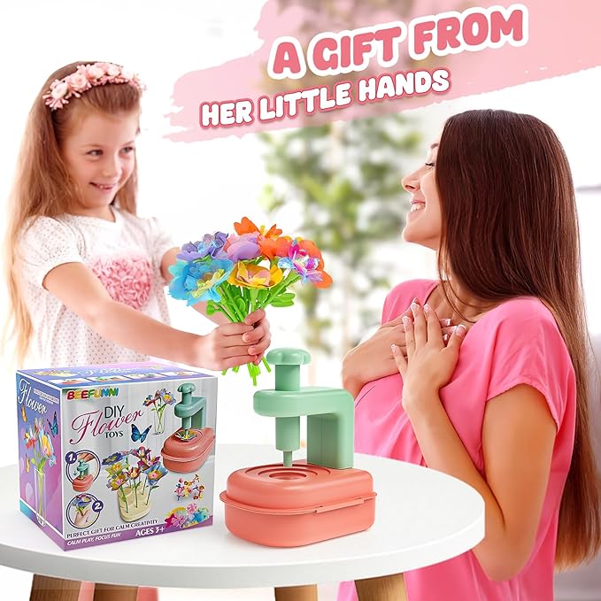 beefunni Flower Bouquet Craft Kit, Valentines Day Gifts for Kids, DIY Crafts Toys for Kids Ages 4-8, Educational Flower-Making Toy for Toddler, Birthday Gift for 4 5 6 7 8+ Year Old Girls and Boys