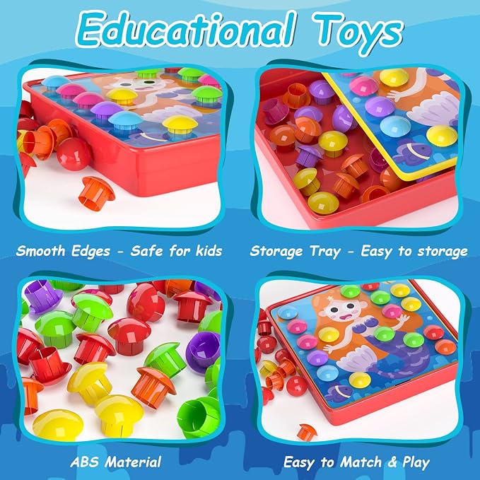 Geekper 96 PCS Button Art Toys for Toddlers, Color Matching Mosaic Pegboard - Image 3