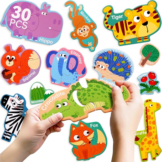 Dotimo Wild Animal Magnetic Preschool Puzzles for Kids Ages 3-5, 30 PCS with 13 Animal Matching Pairs, Kids Refrigerator Magnets, Travel Toy, Preschool Educational Activity by Dotimo