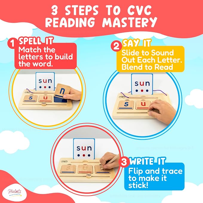 Hulats Wooden CVC Word Builder: Montessori Kindergarten Phonics Game 3-5 - Image 3