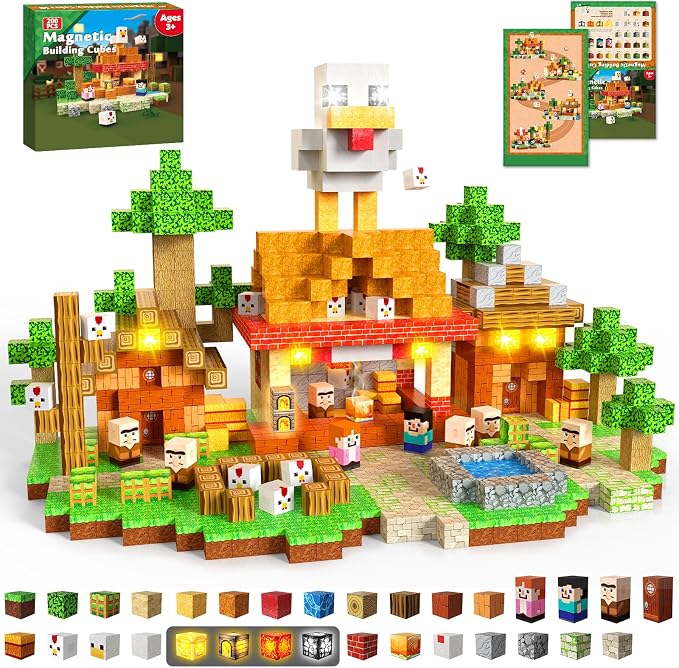 ToyUnited 200PCS Magnetic Blocks with Light-Up Blocks, Magnet Building Blocks, Stacking Magent Cubes, STEM Montessori Educational Sensory Toys for Boys & Girls Ages 3-12 Birthday Gifts by BuildCreateExplore