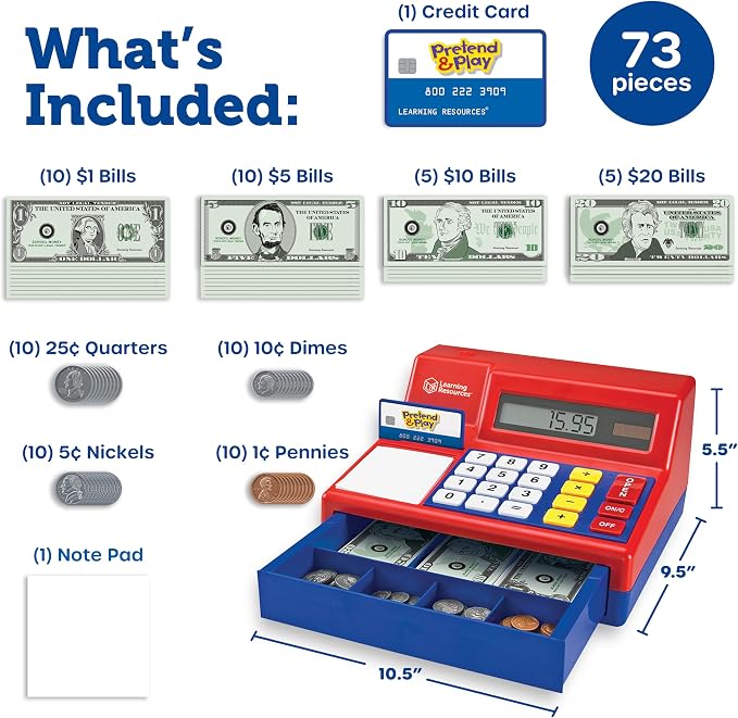 Learning Resources Pretend & Play Calculator Register Toy - Kids Play Set & Credit Card Toy, Register for Kids, Pretend Grocery Store Shopping Playset for Toddlers, Teaching Math Set - Image 6