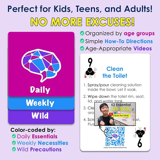 Mind Brain Emotion 52 Essential Life Skills: No-Excuses Game to Teach Kids, Teens & Adults How to Care for Self & Chores, Practical Solution for Responsible Boys, Confident Girls, Happy Family - Image 7
