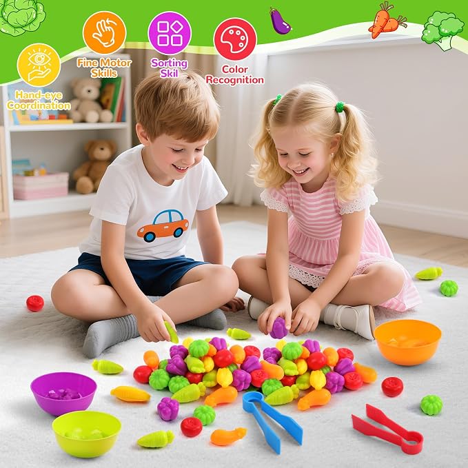 USATDD Counting Vegetables Color Sorting Matching Games with Bowls Preschool Learning Activities Sensory Toys Montessori Toys Birthday for Toddlers Kids Boys Girls Aged 3 4 5 - Image 5