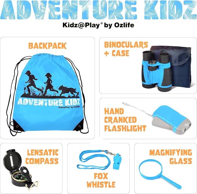 Adventure Kidz - Outdoor Exploration Kit, Children’s Toy Binoculars, Torch, Compass, Whistle, Magnifying Glass, Backpack. Great Kids Gift Set for Camping, Hiking, Educational and Pretend Play. - Image 2
