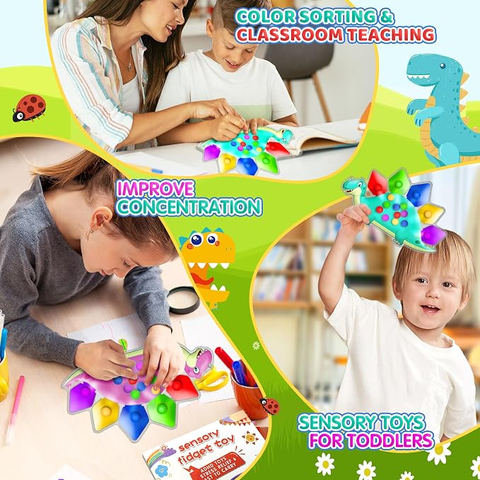 UIIOPJIOM 2PC Dinosaur Color Sorting Sensory Toys for Toddler, Montessori Toys Fine Motor Skill Game Learning Activities Quiet Calm Down Fidgets for Classroom Boys Girls Easter Basket Stuffers Gifts - Image 5