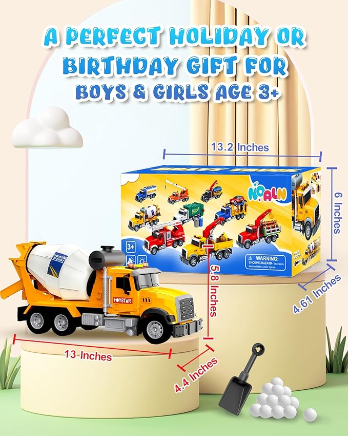 Toddler Trucks Toys for 3 4 5 6 7 Years Old Boys, 15'' Big Cement Mixer Truck with Lights&Sounds, Truck Vehicle, Kids Boy Toys Birthday Gift Car