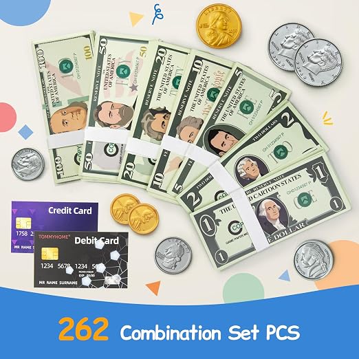 Play Money Set for Kids with Bills & Coins,Pretend Play Cash for Homeschool, Game Currency for Education, Board Games - Image 2