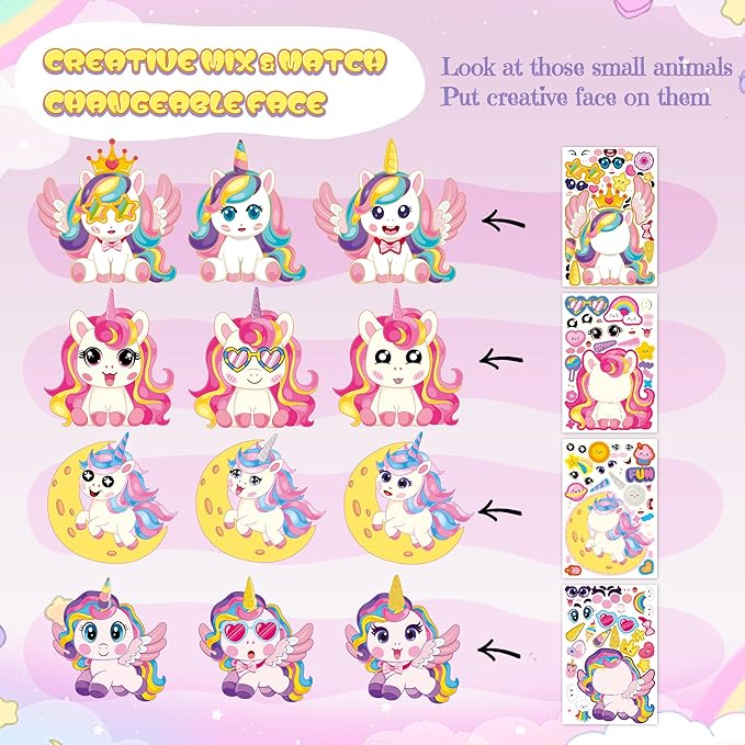 Unicorn Stickers 48 Sheets Make A Face Stickers for Kids Toddlers Unicorn Party Favors Birthday Decorations Crafts Gifts for Classroom Party Supplie Essentials Preschool Kindergarten