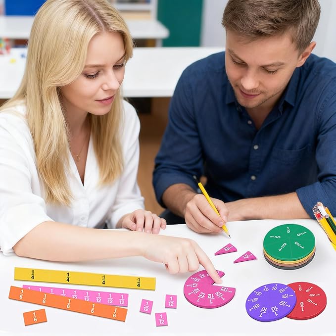 Meetory 134 Pcs Magnetic Fraction Tiles & Fraction Circles - Math Manipulatives for Preschool Elementary School Educational Resources Classroom Educational Kit - Image 2