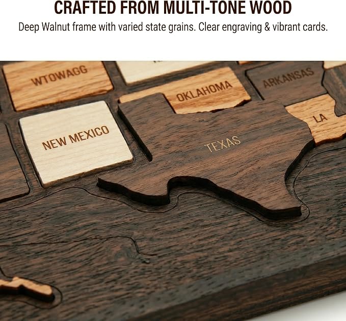 Wooden USA Travel Map Puzzle, 12 * 10inch, Wooden Travel Map Detachable Trip Map, Art Puzzle for Families - Image 3