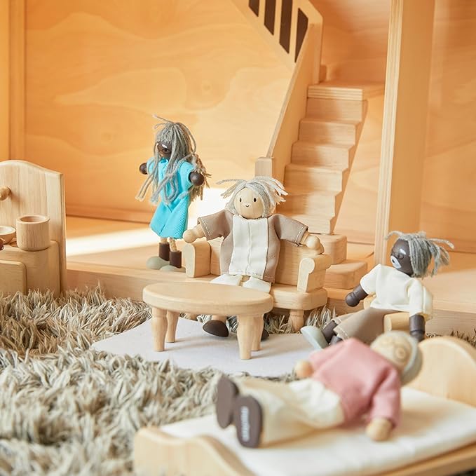 PlanToys® Grandfather Dollhouse Figure - Fair Skin Tone | Poseable 1:12 Scale Dollhouse People | Montessori Pretend Play Doll with Bendable Arms & Legs | Eco-Friendly Wooden Figurine for Kids