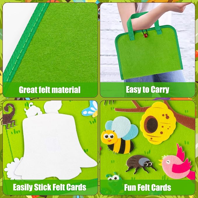 WATINC Travel Felt Board Story Set - 25PCS Portable Felt Board Educational Birthday Gift for Boys & Girls, Themed Storytelling Preschool Early Learning Interactive Play Kit for Toddlers (Insect) - Image 3