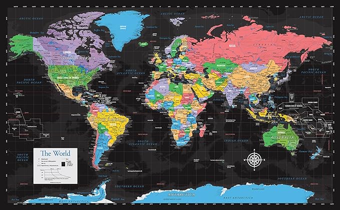 Palace Learning Laminated World Map & US Map Poster Set - 18" x 29" - Wall Chart Maps of the World & United States - Made in the USA (LAMINATED) (Black) - Image 7