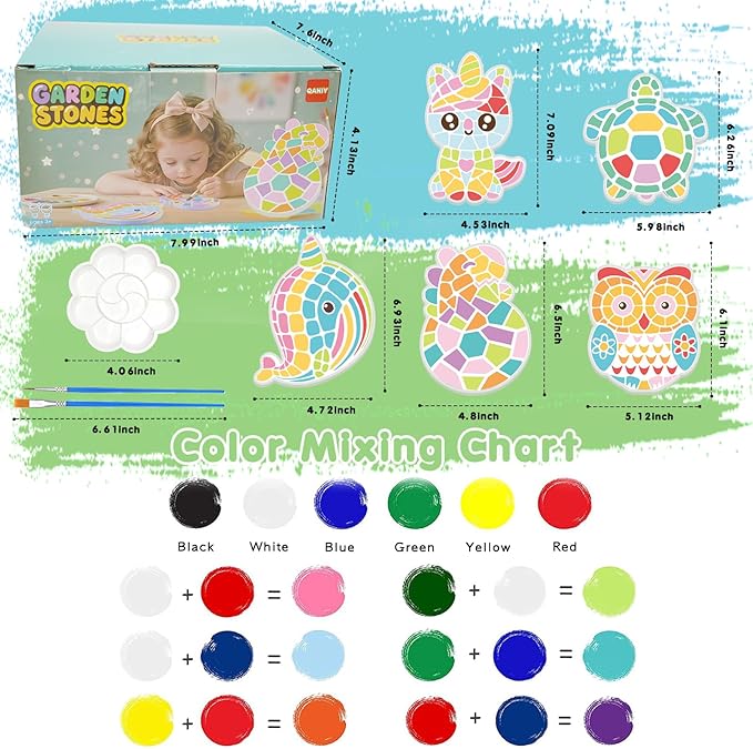 QANIY Stepping Stones Painting Kit for Kids Ages 4-12,5 Pack Outdoor Garden Stone Crafts,Outdoor Art & Craft Activity Set, Creative Gift for Boys & Girls